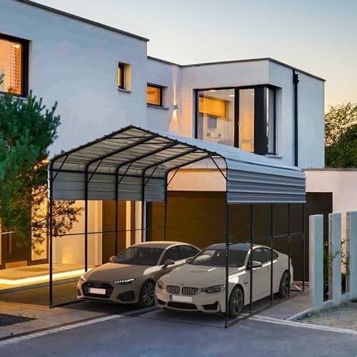 EROMMY 14'x20' RV Carport, Heavy Duty Car-Port with Reinforced Metal Frame, Weather-Resistant Galvanized Steel Roof Shelters, Outdoor Car-Shed for 2 Vehicles, Truck, Boat and SUV, Gray