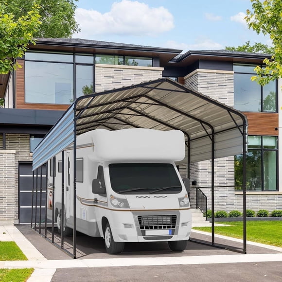 EROMMY 14'x30' RV Carport, Heavy Duty CarPort with Reinforced Metal Frame,Outdoor Car-Shed for RV, 2 Vehicles, Truck, Boat and SUV, Gray