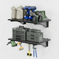 EROMMY 2-Pack 2x3FT Adjustable Heavy Duty Garage Wall Shelving, 500lbs Load Capacity Wall Mount Storage Shelf, Garage Storage Rack with Hooks, Metal Floating Shelves Organizer for Workshop