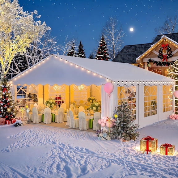 Erommy 20x20FT Heavy Duty Party Tent, Outdoor Wedding Canopy with 8 Removable Sidewalls, 2 Roll up Doors for Large Events,White