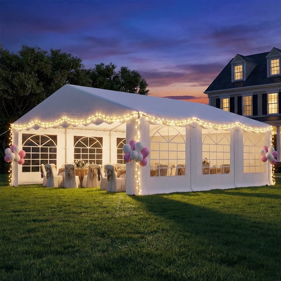 Erommy 20x20FT Heavy Duty Party Tent, Outdoor Wedding Canopy with 8 Removable Sidewalls, 2 Roll up Doors for Large Events,White