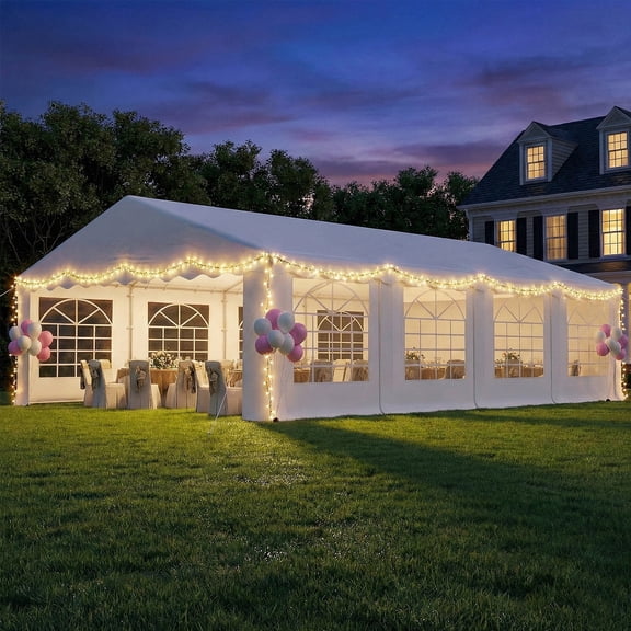 Erommy 20x30FT Heavy Duty Party Tent, Outdoor Wedding Canopy with 8 Removable Sidewalls, 2 Roll up Doors for Large Events,White