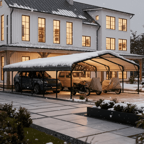 EROMMY 20x30ft Metal Carport, Heavy Duty Car Shelter with Galvanized Steel Roof and Frame, Sturdy Car Shed in All Weathers, Easy Assembly Carport for 2 Cars, SUV, Tractors and Boat, Gray