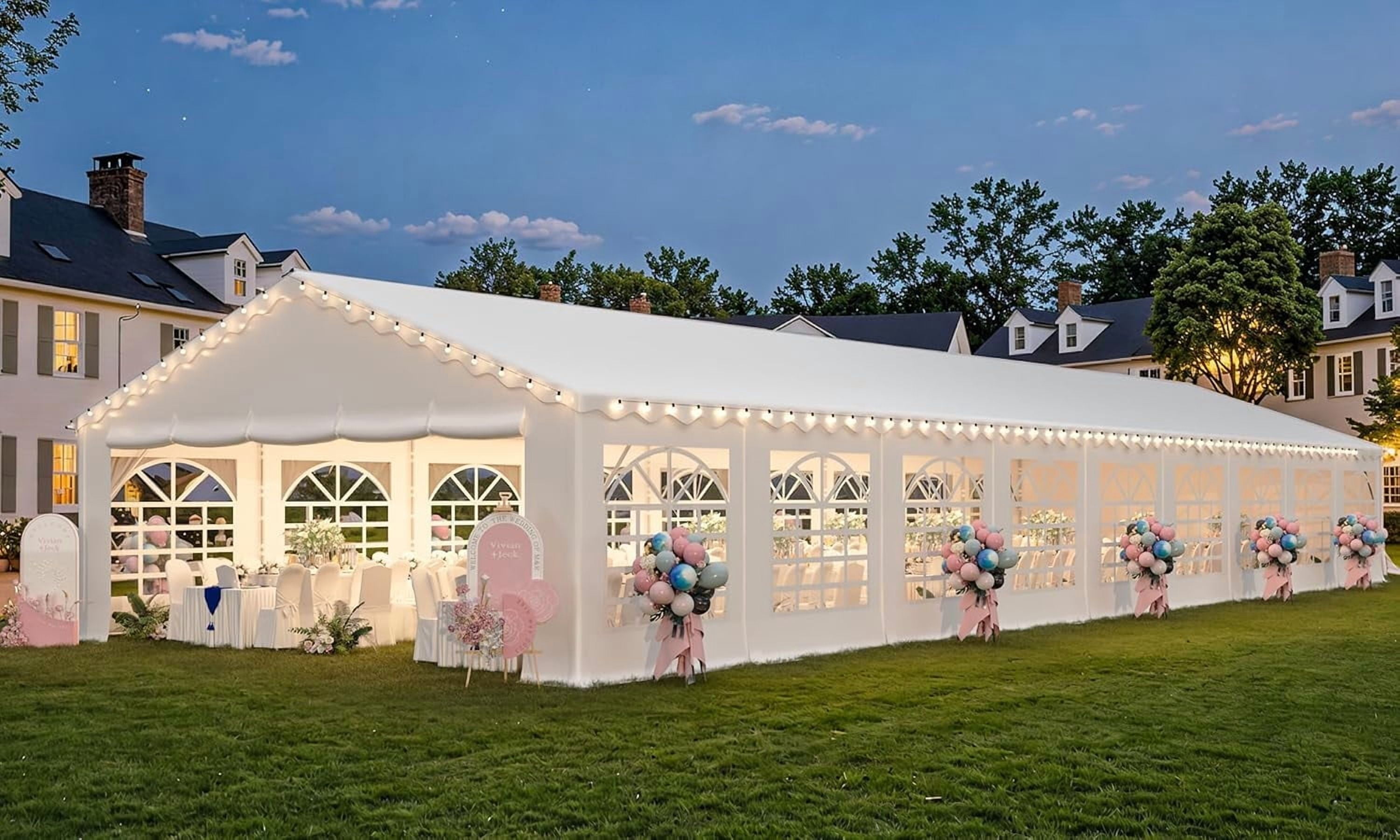 Erommy 20x60 ft Heavy Duty Party Tent, Outdoor Canopy with Removable Sidewalls & 2 Roll-Up Doors