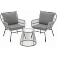thumbnail image 1 of EROMMY 3-Piece Boho Patio Conversation Bistro Set, Outdoor All-Weather Wicker Balcony Furniture with Tempered Glass Top Table & 2 Wide Ergonomic Armchairs, Seat Cushions for Porch Backyard, Gray, 1 of 17