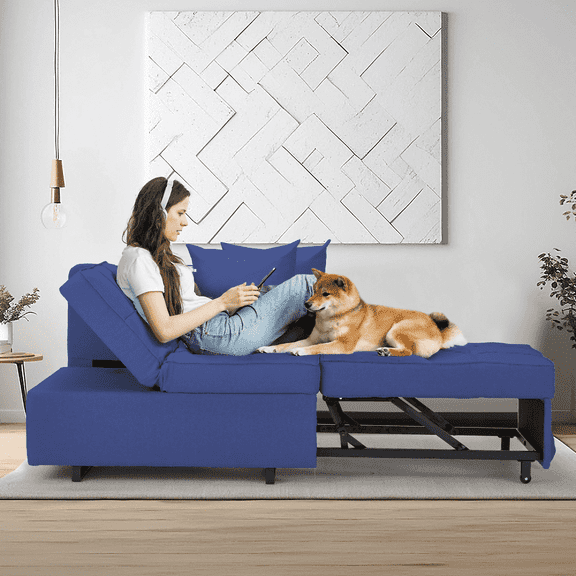 EROMMY 3-in-1 Sleeper Sofa Bed , Sofa Chair Bed with 5-position Adjustable Backrest Pull Out, Fold Out Chair Bed for Living Rooms, Dark Blue