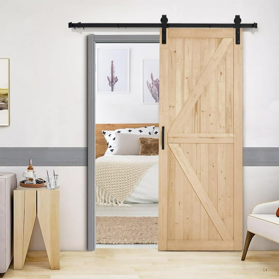 EROMMY 30in x 84in Spruce Sliding Barn Door Including 5.5FT Sliding Door Hardware Kit and Handle, Apply to Interior Rooms & Storage Closet, Assembly Required, DIY, Stainable, Natural