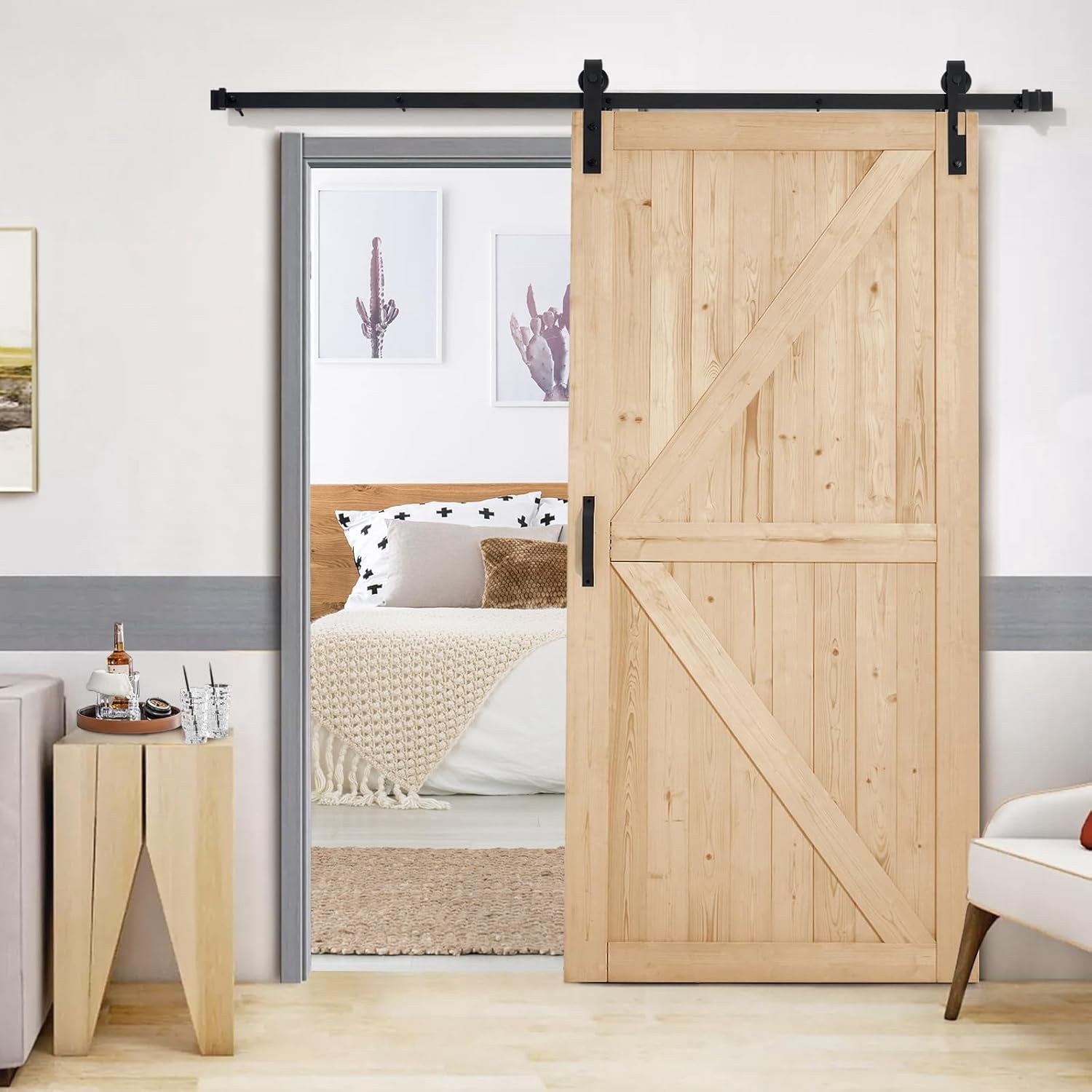 EROMMY 42in x 84in Spruce Sliding Barn Door Including 8FT Sliding Door