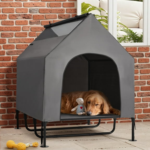 EROMMY 48" Dog House, 2-in-1 Elevated Dog Bed with Removable Canopy, Waterproof Oxford Fabric, Indoor Outdoor Pet Shelter