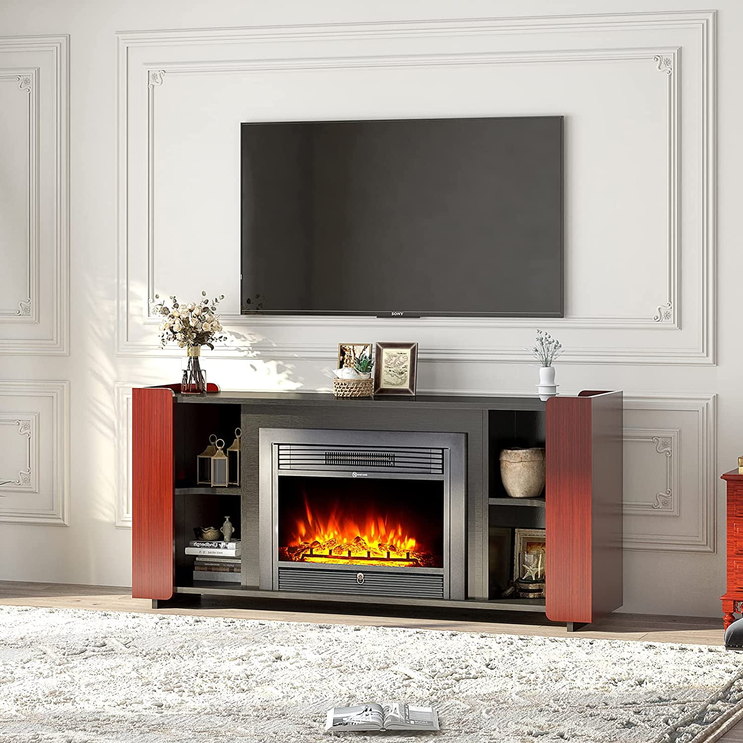 EROMMY 63'' Electric Fireplace TV Stand with 28'' Fireplace Insert