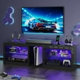 thumbnail image 1 of EROMMY 63 inch High Gloss LED TV Stands with Power Outlet for 70 inch TV, Gaming Entertainment Center for PS5, TV Consoles with Adjustable Glass Shelves for Living Room, Bedroom, Black, 1 of 7