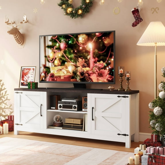 EROMMY 66" Farmhouse TV Stand for 75 Inch TV, TV Console with Adjustable Shelves & Storage Cabinets, Modern Long TV Stand for Living Room, Home Entertainment Center