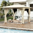thumbnail image 1 of Erommy 8 ' x 8 ' Outdoor Gazebo,Double Roof Canopy Gazebo with Mosquito Nettings and Privacy Curtains for Deck,Kahaki, 1 of 9