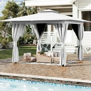 Erommy 8 ' x 8 ' Outdoor Gazebo,Double Roof Canopy Gazebo with Mosquito Nettings and Privacy Curtains for Garden,White