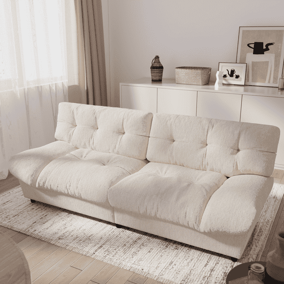 EROMMY 80" Cloud Couch Love Seat Couches, Chenille Overstuffed Cloud Sofa Loveseat with Pillow-Designed Armrest, Deep Seat Two Seater Love Seat Couch for Small Spaces, Beige White