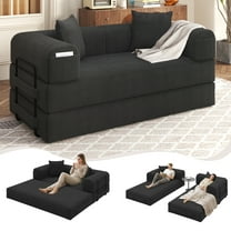 EROMMY 80" Convertible Sofa Bed, 5-in-1 Modular Boneless Couch Sofa Bed with Fixed Frame & Removable Backrest Pillow, Washable Corduroy Sofa Bed Couch in a Box for Small Spaces, No Assembly, Black
