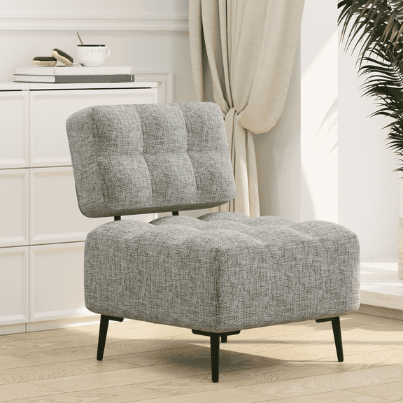 EROMMY Accent Chair, Mid Century Modern Chair with Thick Cushion & Metal Legs, Linen Leisure Chair Comfy Side Corner Chairs for Living Room, Bedroom, Study Room, Entryway (Gray)