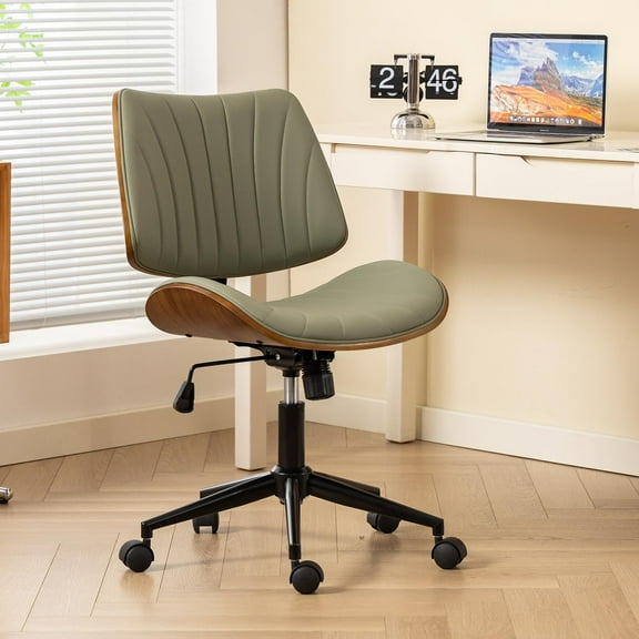 EROMMY Armless Office Desk Chair,Wooden Back Small Office Desk Chair No Arms Adjustable Height Modern Armless Chairs with Swivel Wheels for Small Spaces,Green