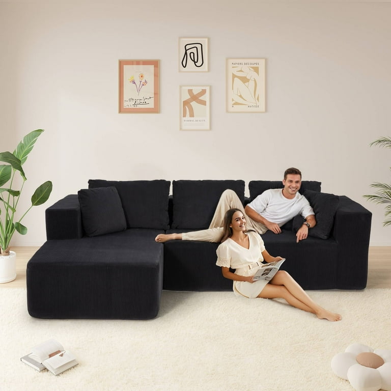 EROMMY Boneless Couch Sectional with L Shape Chaise, Fluffy Comfy