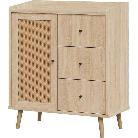 EROMMY Buffet Cabinet, 3 Drawer Sideboard Storage Cabinet, Accent Cabinet for Living Room, Natural