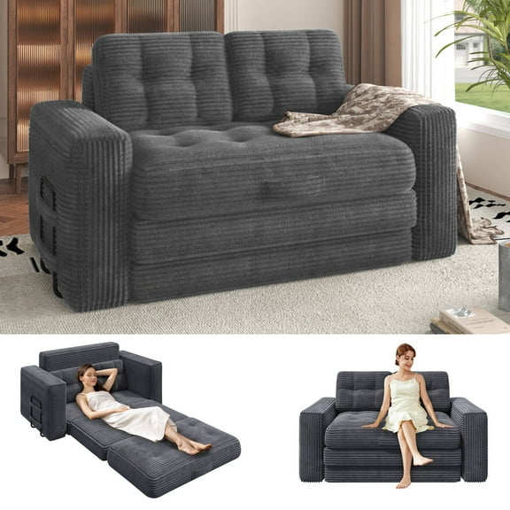 EROMMY Convertible Sofa Bed, 2 in 1 Boneless Couch Bed with 2 Pillows, Corduroy Pull out Couch Folding Sofa Bed with Deep Seat, Small Loveseat Sleeper Sofa Bed, No Assembly Required