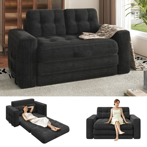 EROMMY Convertible Sofa Bed, 2 in 1 Boneless Couch Bed with 2 Pillows, Corduroy Pull out Couch Folding Sofa Bed with Deep Seat, Small Loveseat Sleeper Sofa Bed, No Assembly Required