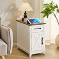 thumbnail image 1 of EROMMY Farmhouse End Table with Charging Station, Narrow Side Table for Living Room, Nightstand with Drawer and Storage Cabinet, Adjustable Shelf, White, 1 of 7