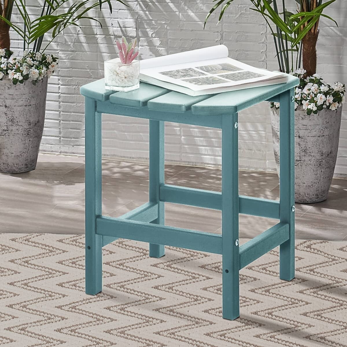 EROMMY HDPE Folding Adirondack Chair Side Table Blue