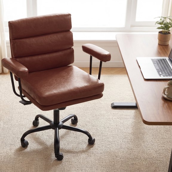 EROMMY Home Office Chair with Double Layer Cushion, Comfy Desk Chair with Removable Armrests&Smooth Wheels,Adjustable Rolling Swivel Computer Chair for Study,Bedroom, Dark Brown