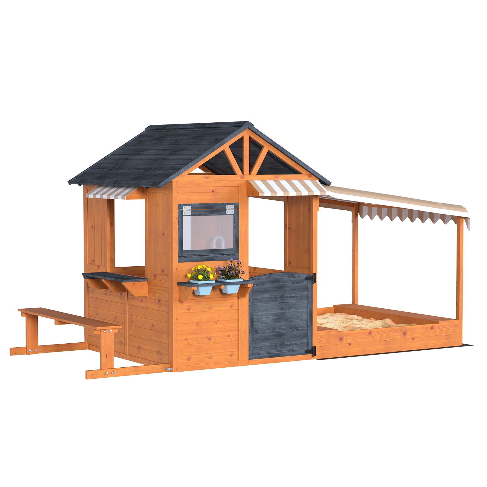 Sand Box Fall SOBREMESA Kids Outdoor Wooden Playhouse with Sandbox and Play Kitchen ...