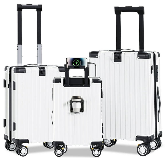 EROMMY Lightweight Hardshell Luggage Sets 3 Piece, with Double Spinner Wheels, ABS+PC Hardside Suitcase Set with TSA Lock & YKK Zipper for Women Men Travel, Expandable, 20/24/28", White