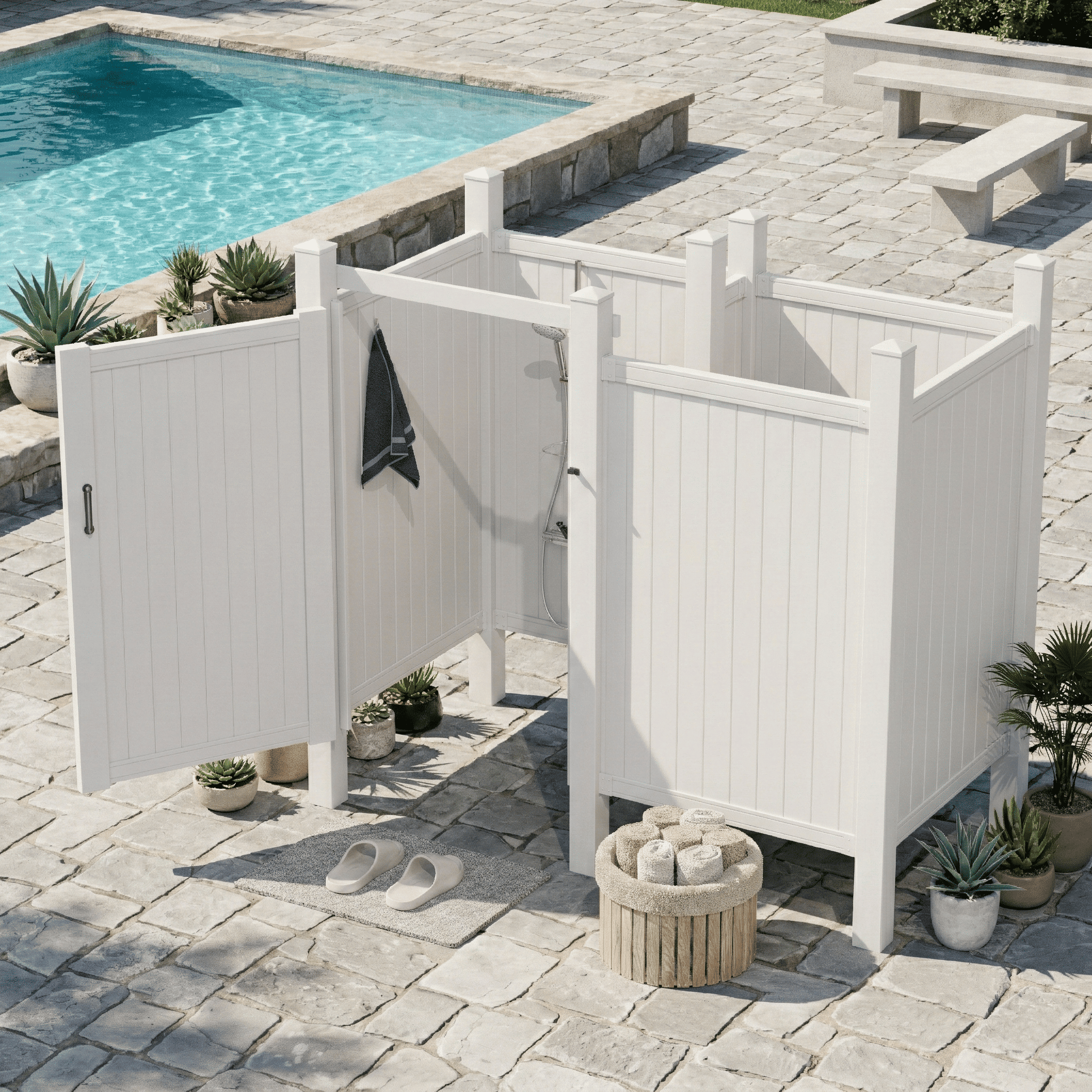 Erommy Outdoor Shower Enclosure with Door, Weatherproof Privacy Stall ...