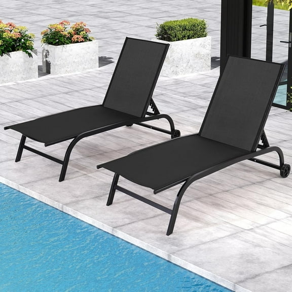 EROMMY Patio Chaise Lounge Chair Set of 2 with Wheels, Oversized 26" W Outdoor Lounge Chairs with Adjustable Backrest, Waterproof Poolside Lounge Chairs