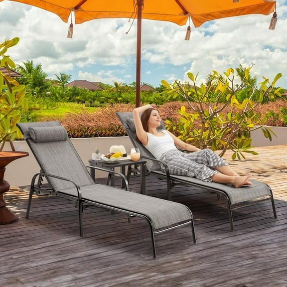 EROMMY Patio Chaise Lounge, Set of 2 Outdoor Lounge Chair, for Beach Pool Sunbathing Lawn Pool Lounge Chairs Outside Tanning Chairs for All Weather