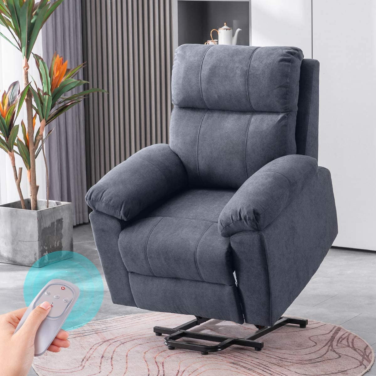 EROMMY Recliner Chair, Linen Fabric Recliner with Massage and Heat, Power Lift Chair Electric
