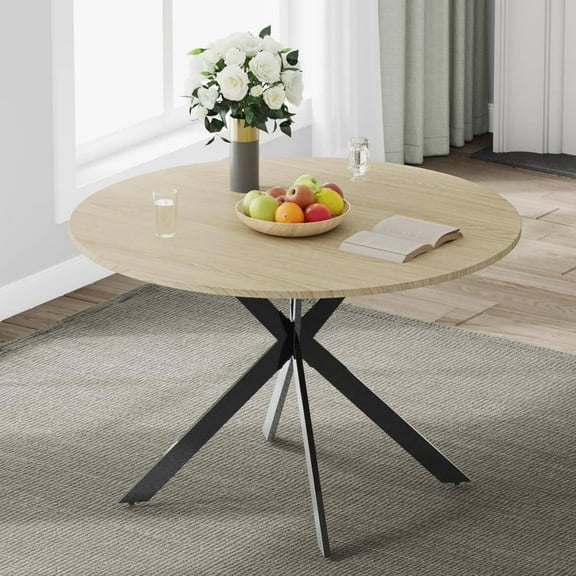 EROMMY Round Dining Table Set for 4, 47" Modern Kitchen Table Set with Steel Legs, Mid Century Wood Table and Chairs Set of 4 for Kitchen, Dining Room, Apartment, Office (1 CreamTable)