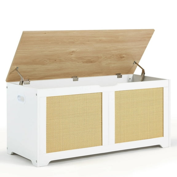 EROMMY Storage Chest, 39.4" Rattan Storage Bench with Double Soft - Close Hinges, Toy Chest, Shoe Bench for Entryway, Bedroom, Living Room, Supports 300 lb