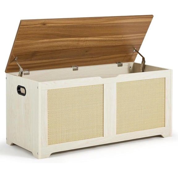 EROMMY Storage Chest, 39.4" Rattan Storage Bench with 2 Safety Hinges, Shoe Bench for Entryway, Bedroom, Living Room, Supports 300 lb