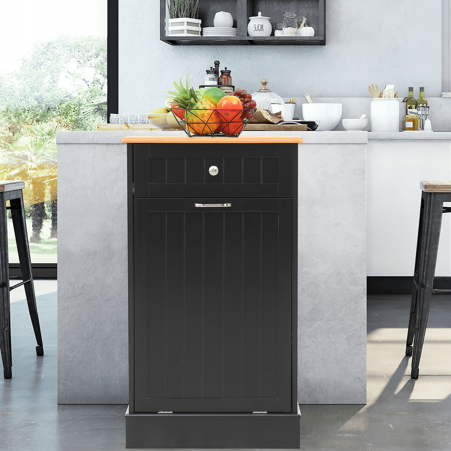 EROMMY Tilt Out Trash Wooden Kitchen Trash Can Free Standing