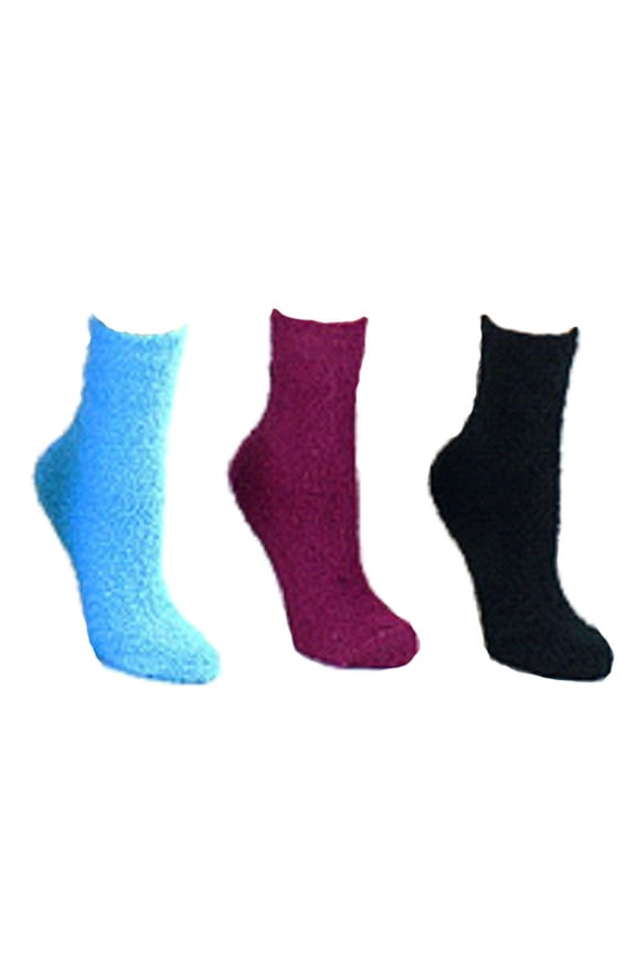 Fuzzy Socks 3 Pack Lounge Socks - size 9-11 -Women's Black/Burgundy/Sky Blue