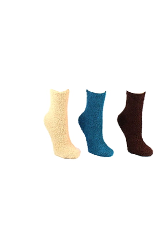 Fuzzy Socks 3 Pack Lounge Socks - size 9-11, Women's - Brown/Tan/Teal