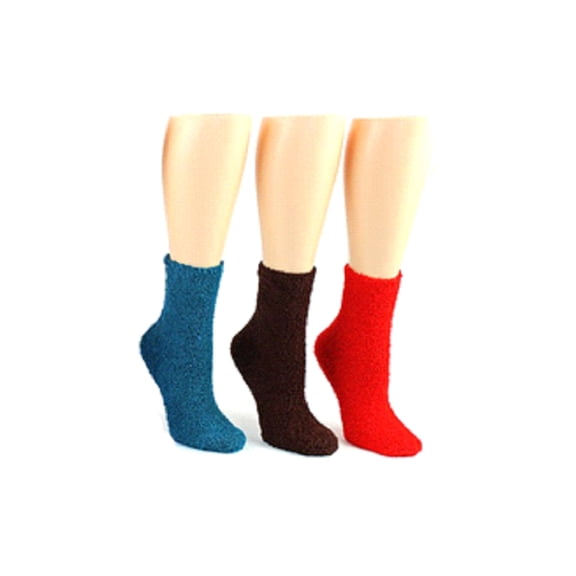 EROS Fuzzy Socks 3 Pack Lounge Socks - size 9-11, Women's - Red/Brown/Teal