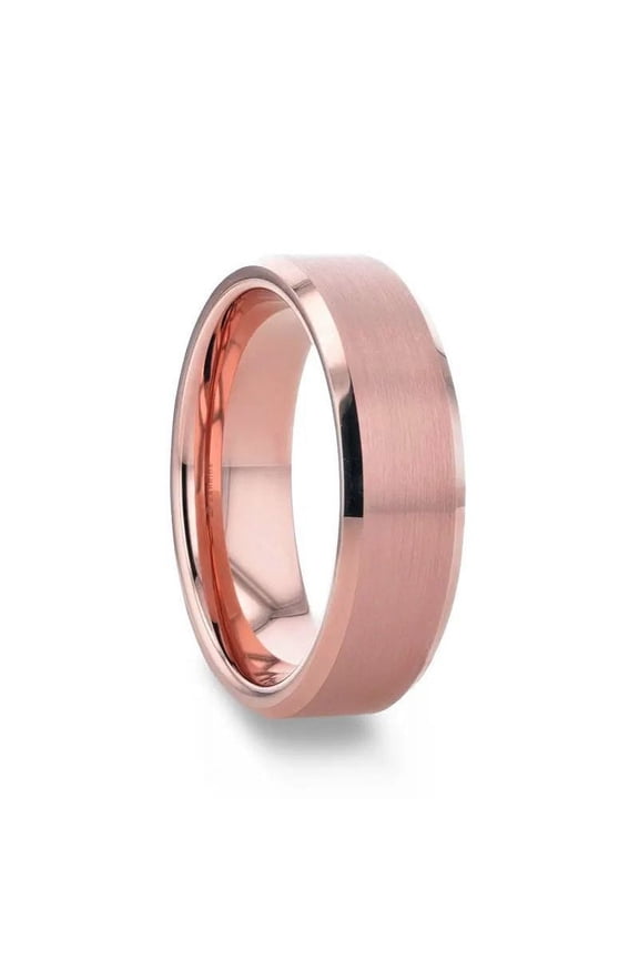 EROS Rose Gold Tungsten Wedding Band For Men with Beveled Edges Thorsten - 8mm - Size 10