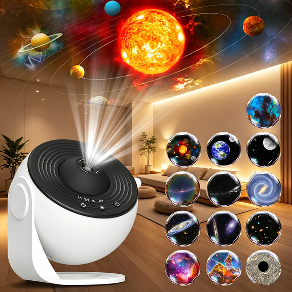 EROSHOO 13 in 1 Galaxy Star Projector Night Light, 360 Rotating Timed Night Starry Nebula Ceiling Projector Lamp for Room, White