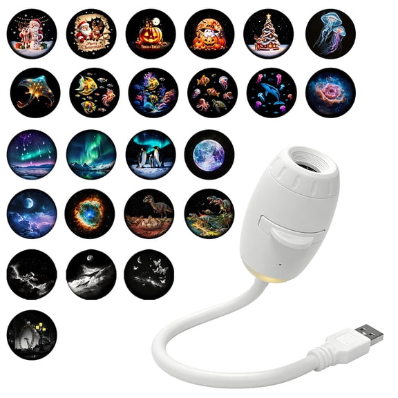 EROSHOO 2-in-1 HD Galaxy Star Christmas Themed Projector Night Light, 360 Rotating, usb Plug-and-Play Mini Night Light Projector(24 Projection Films)