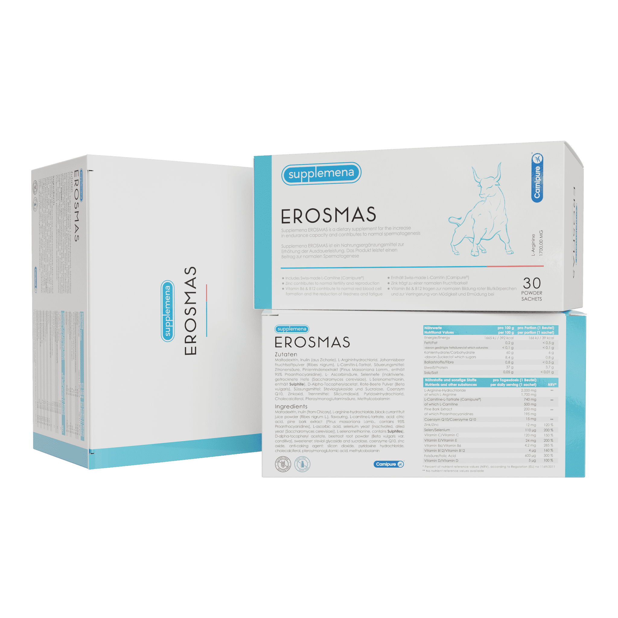 EROSMAS by Supplemena (3 Months) - Premium Men's Fertility Supplement to Enhance Sperm Count, Mobility and Morphology and Men's Endurance - with 3 grams of L-Arginine, Swiss L-Carnitine & Pine Bark