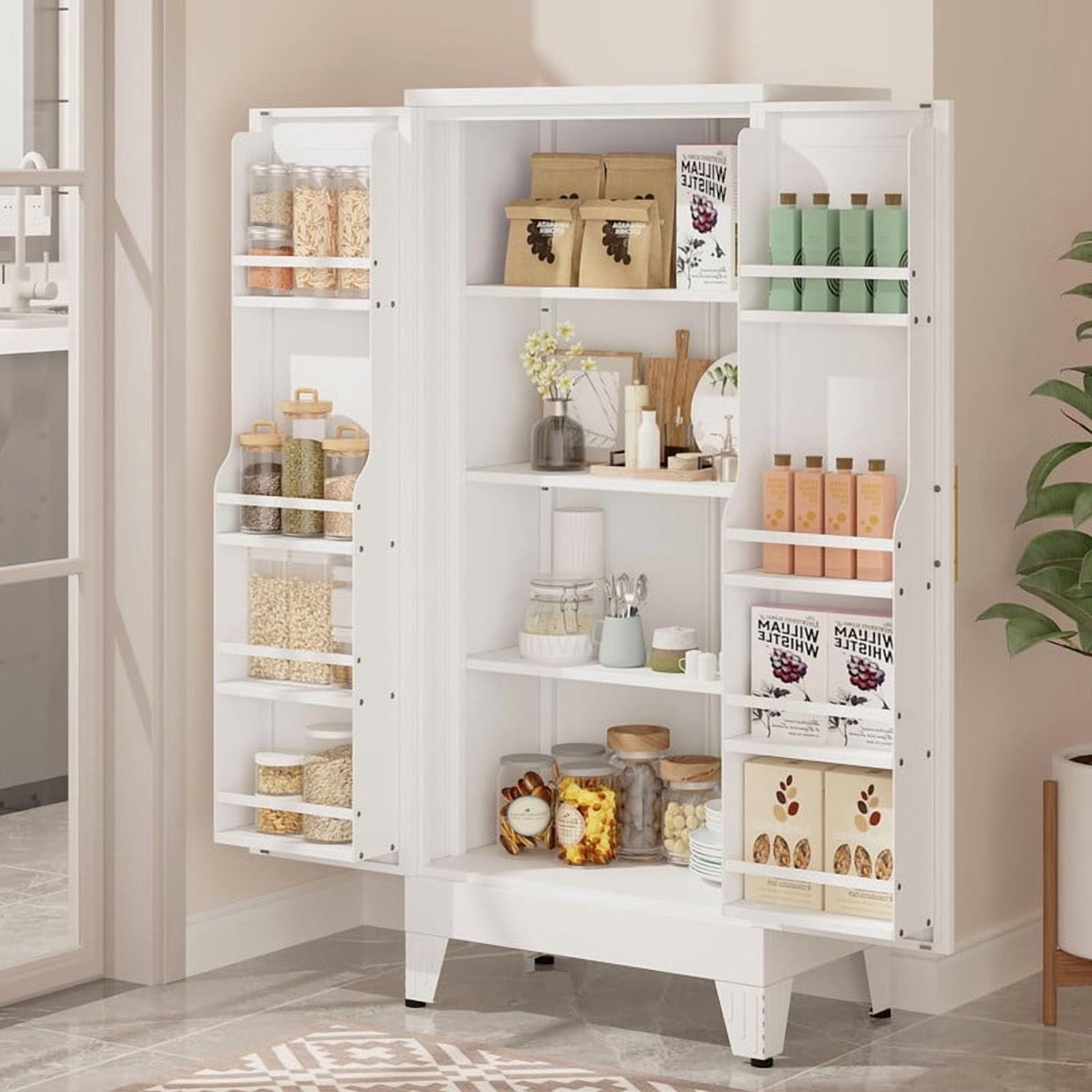 EROSOEI Sturdy Metal Kitchen Food Pantry Storage Cabinet with 2 Doors and 3 Adjustable Shelves