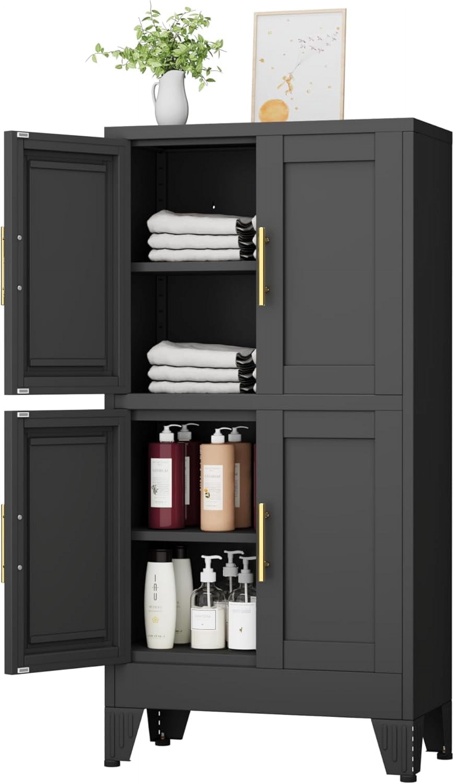 EROSOEI Sturdy Metal Pantry Storage Cabinet with Doors and Shelves Black White
