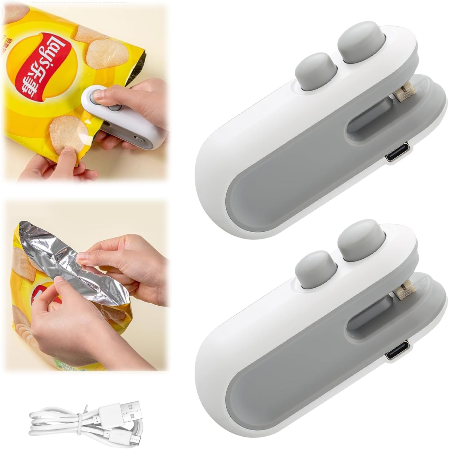 ERQIBA Mini Bag Sealer 2 in 1 Usb Rechargeable Chip Bag Sealer Heat