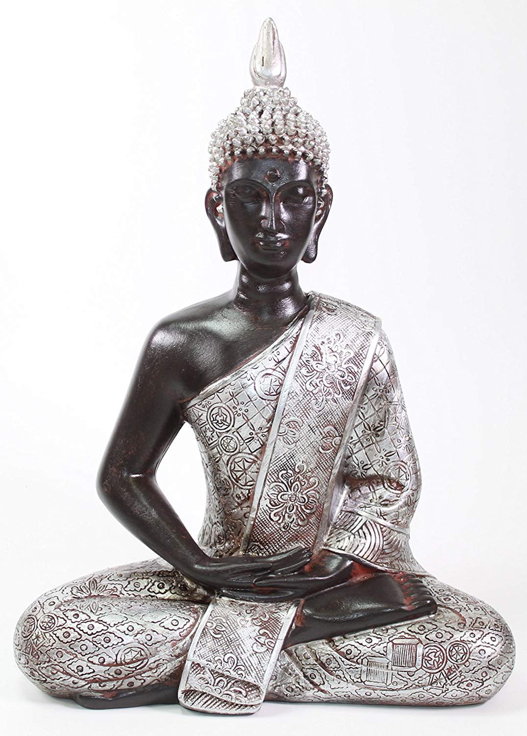 ERROR Feng Shui 11" Silver Black Thai Meditating Buddha Home Decor Statue New